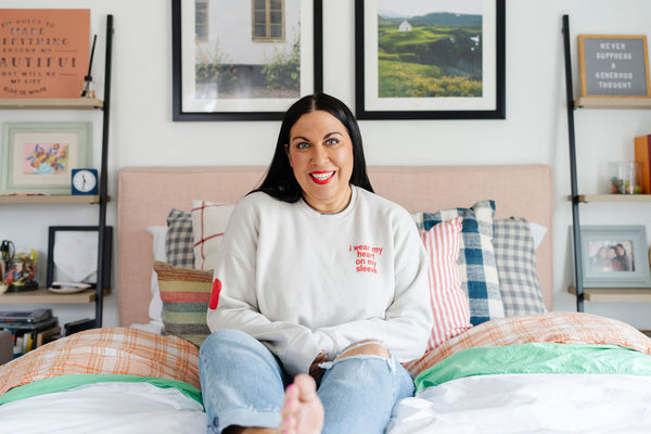 heart on sleeve pullover sweatshirt